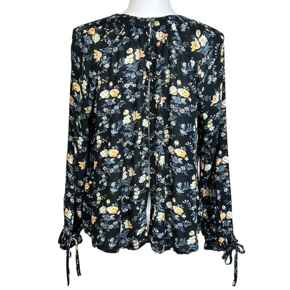 American Eagle Blouse Size Small Keyhole Neck Black Cream Floral Button Back Top - Picture 4 of 11